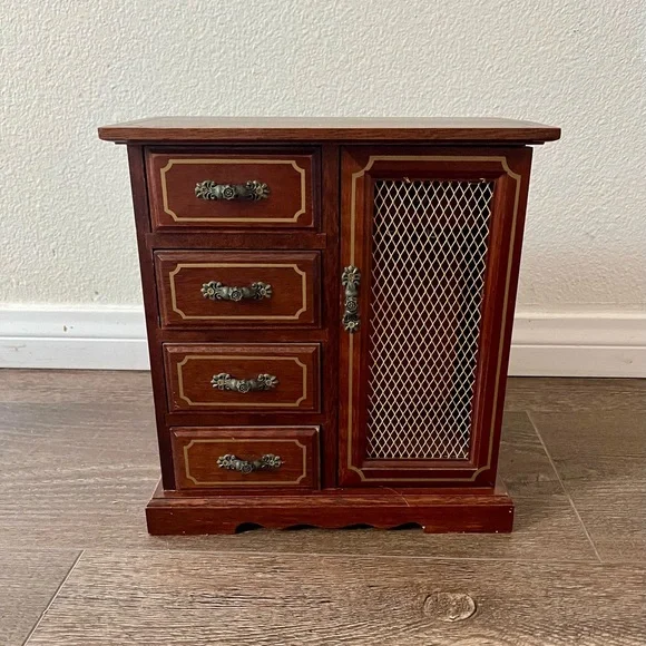 Wooden Jewelry Box with Side Cabinet and Four Drawers 6/9/10 Inches